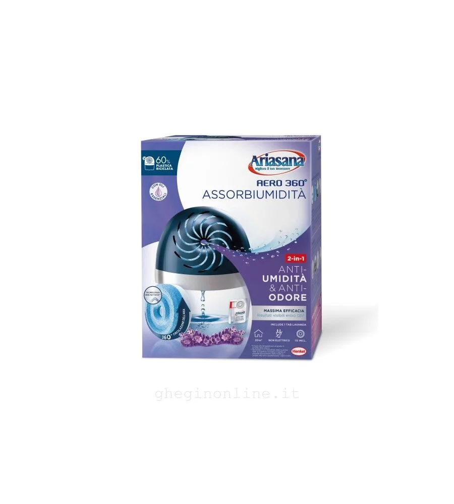 DEUMIDIFICATORE KIT AERO 360 CON 2 RICARICHE DA 450 GRAMMI, LAVANDA - ARIASANA